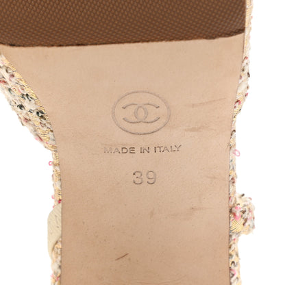 Chanel Tweed Cap Toe CC Slingback Pumps 39 Pink White 6 of 10