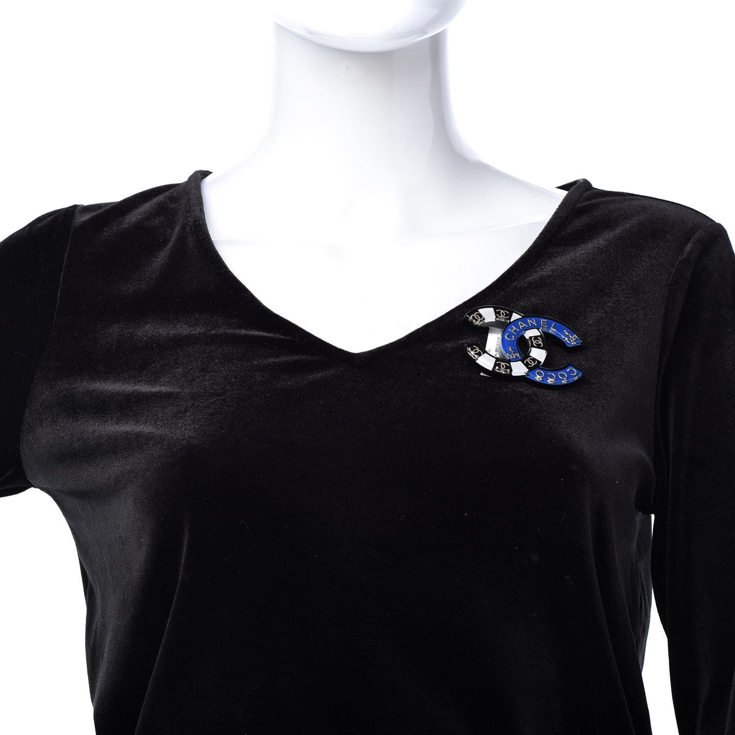 Resin Metal CC Brooch Blue Black