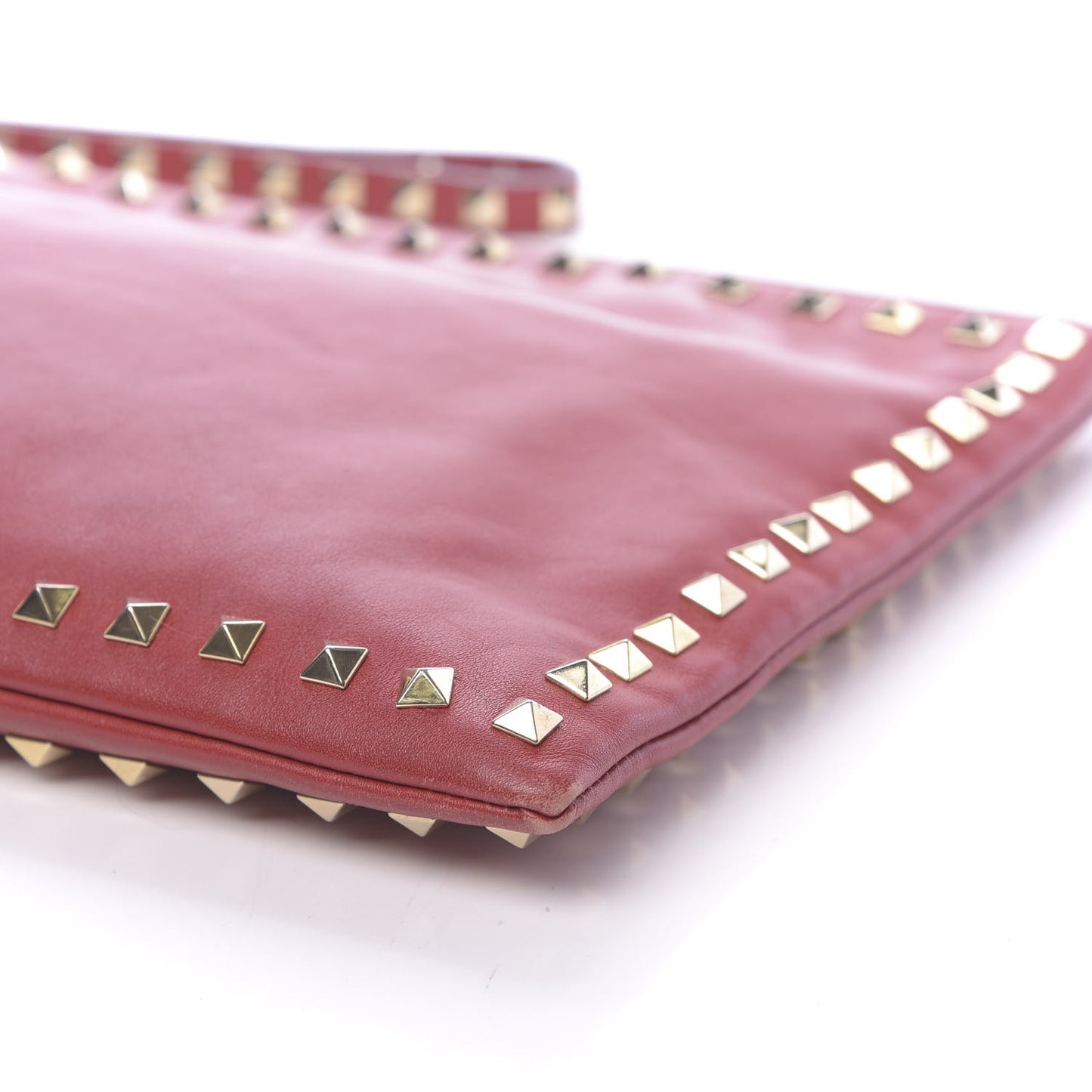 Vitello Large Rockstud Zip Wristlet Pouch Rosso Valentino