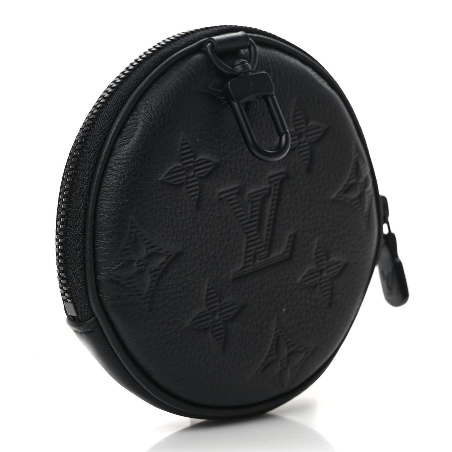 Calfskin Shadow Monogram Round Coin Purse Black