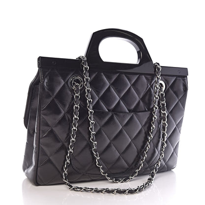 Chanel Glazed Calfskin Quilted Small CC Delivery Tote Black 3 of 10