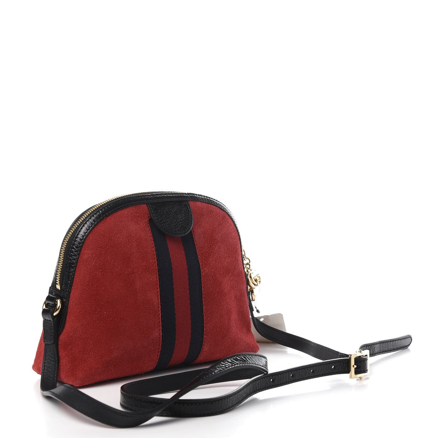 Suede Patent Web GG Small Ophidia Dome Shoulder Bag Hibiscus Red