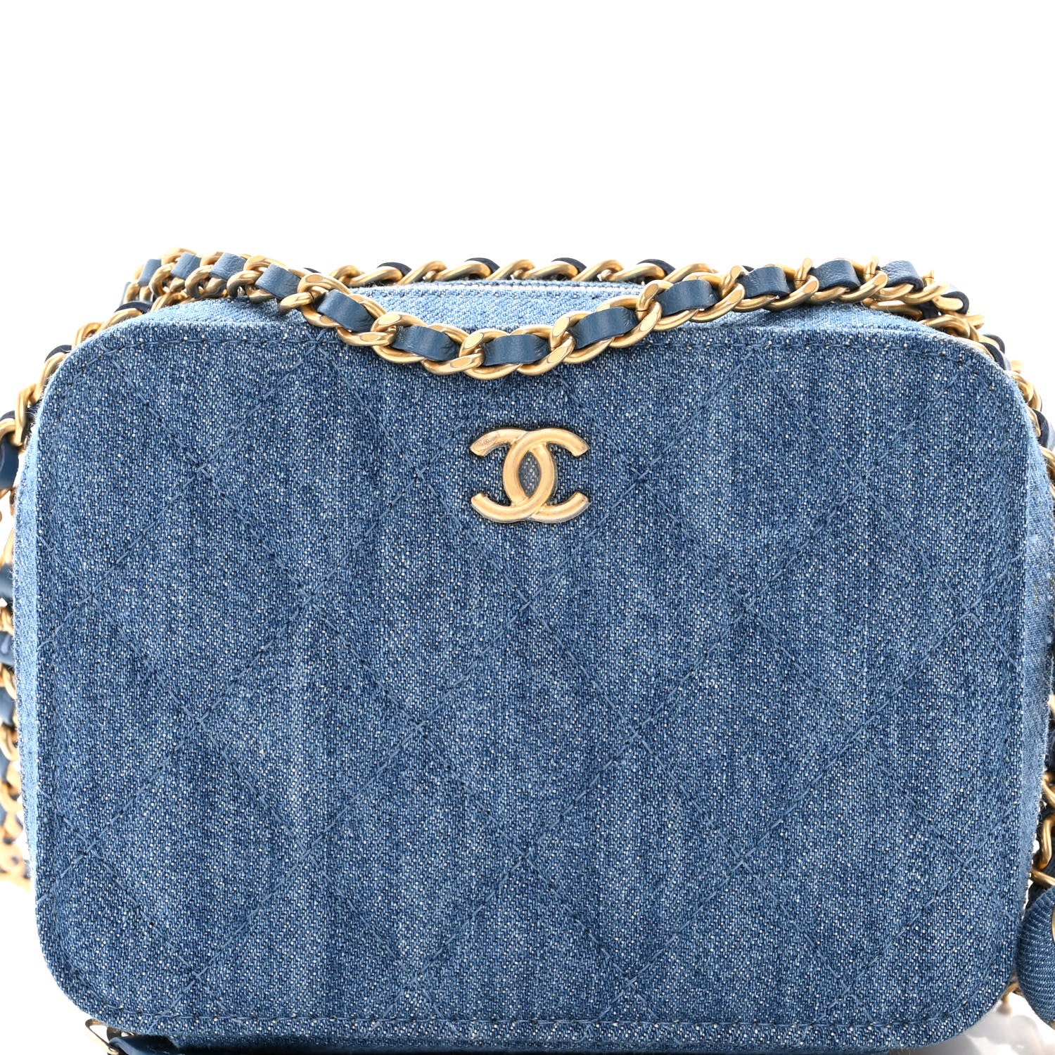 Chanel Denim Quilted CC Pearl Crush Camera Case Blue 8 of 10