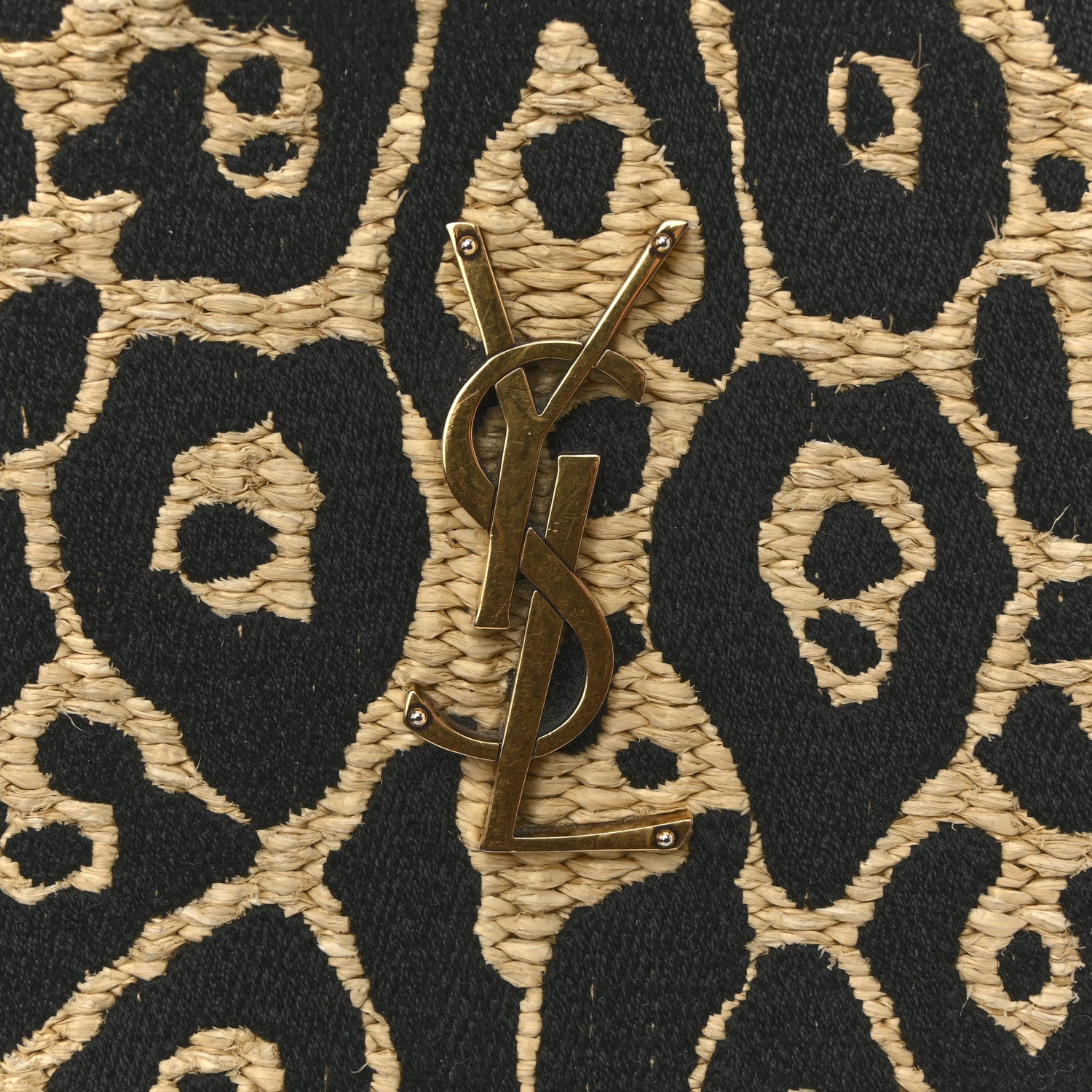 Saint Laurent Raffia Calfskin Leopard Print Monogram Lou Camera Bag Natural Beige Black 11 of 12