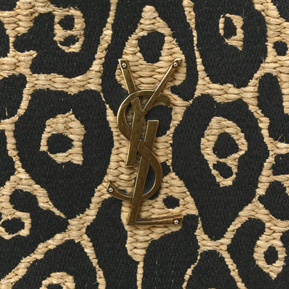 Saint Laurent Raffia Calfskin Leopard Print Monogram Lou Camera Bag Natural Beige Black 11 of 12