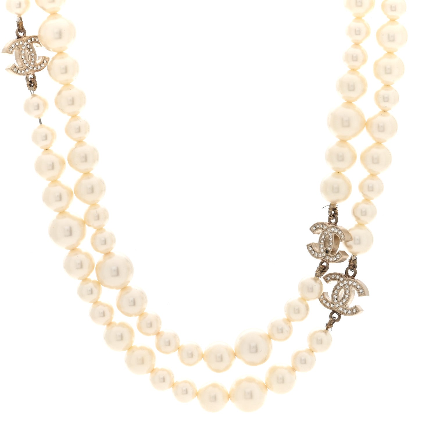 Chanel Graduated Pearl Crystal CC Long Necklace White 1 of 4