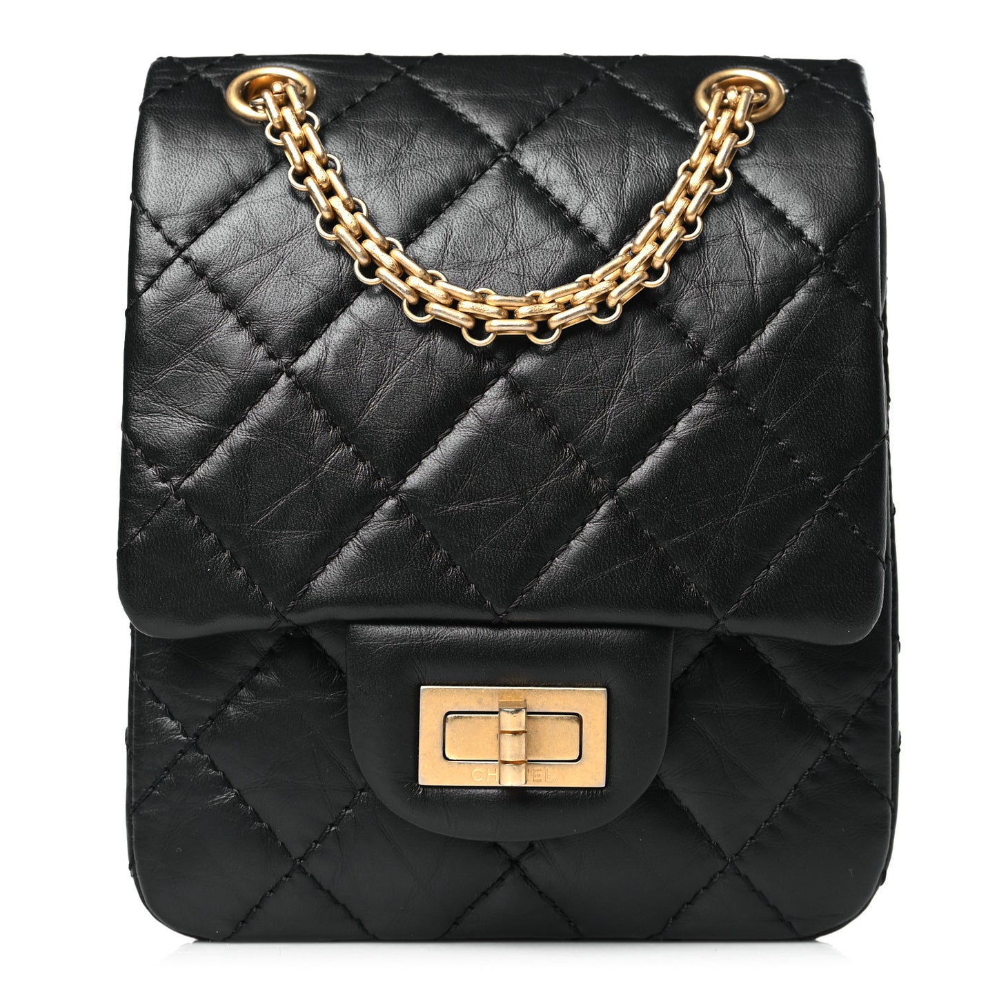 Aged Calfskin Quilted 2.55 Reissue Mini North South Flap Black