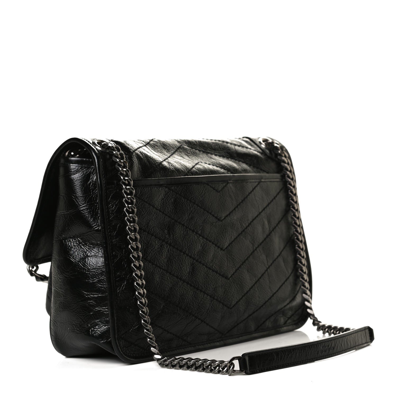Saint Laurent Crinkled Calfskin Matelasse Monogram Medium Niki Chain Satchel Black 3 of 13