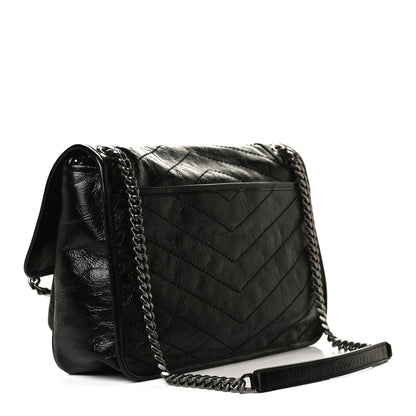 Saint Laurent Crinkled Calfskin Matelasse Monogram Medium Niki Chain Satchel Black 3 of 13