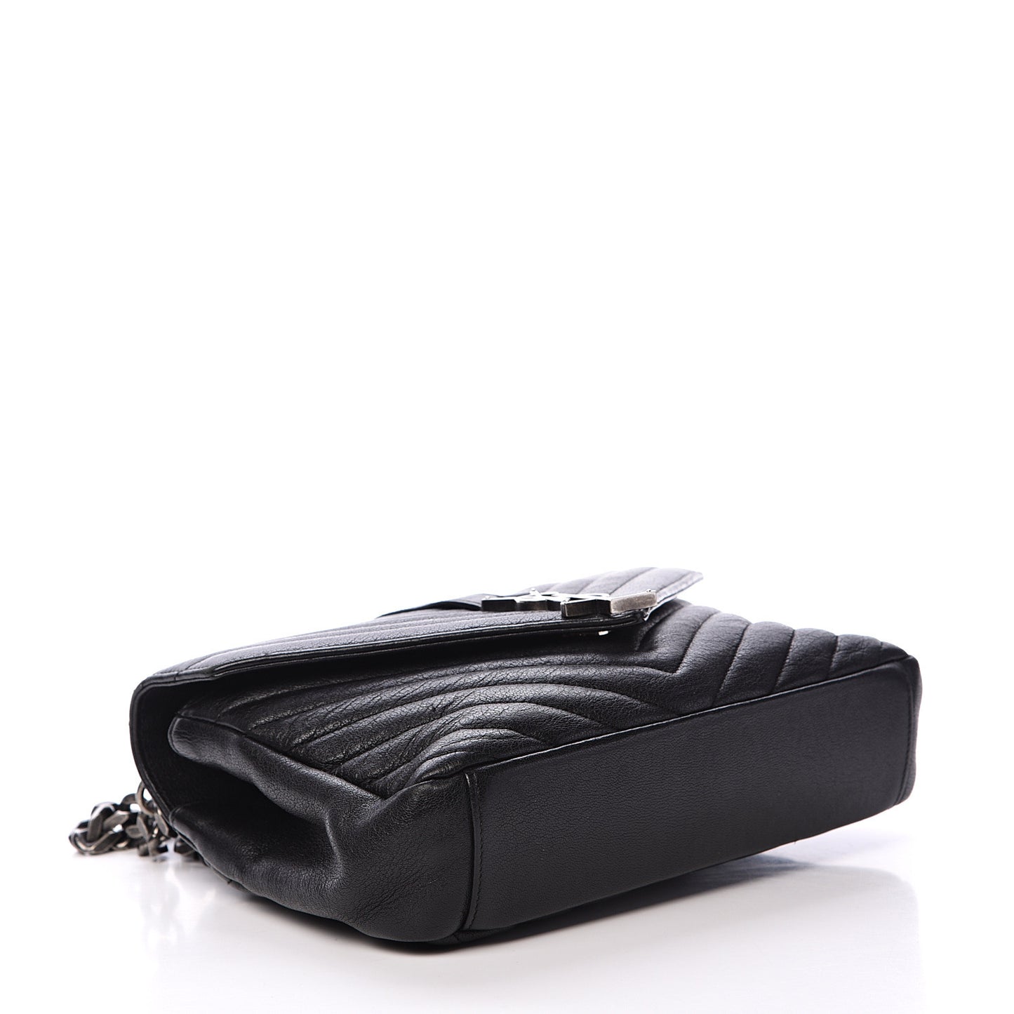 Sheepskin Matelasse Chevron Monogram Medium College Bag Black