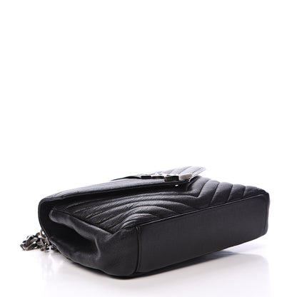 Saint Laurent Sheepskin Matelasse Chevron Monogram Medium College Bag Black 3 of 12