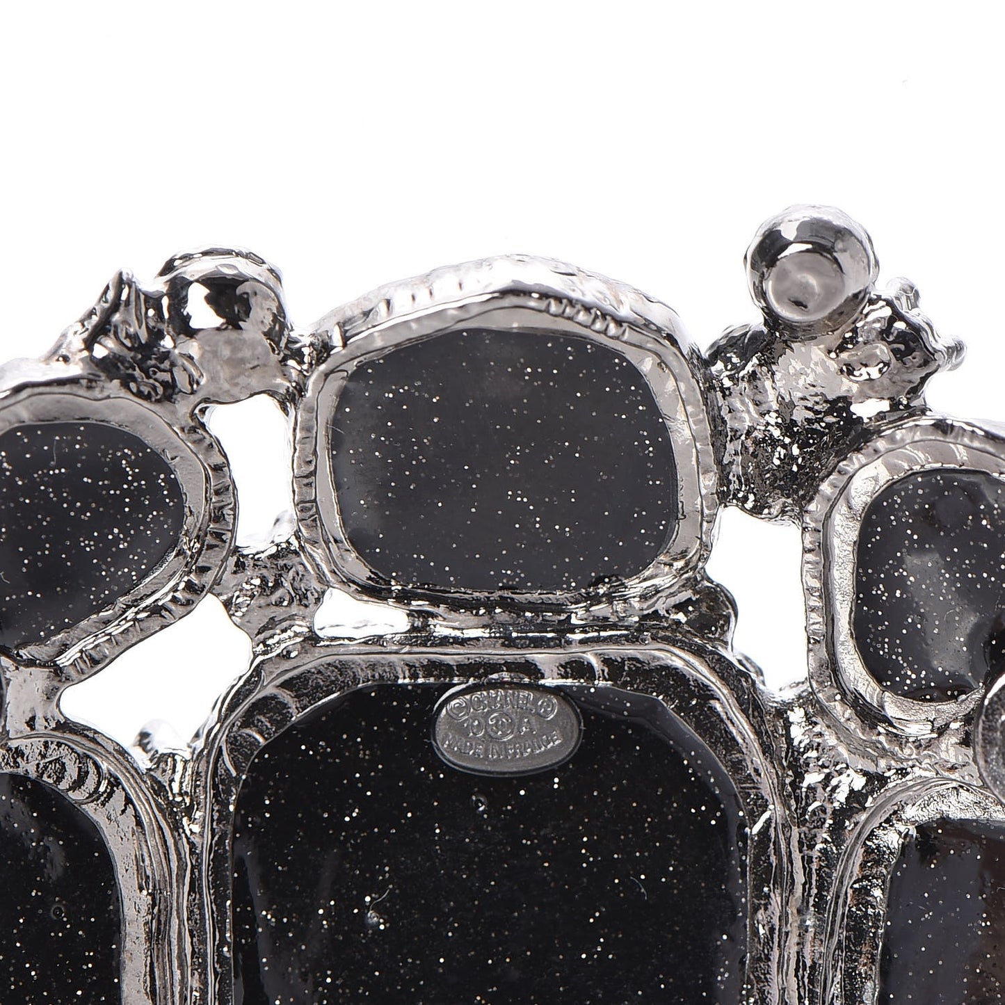 Glitter Enamel CC Brooch Black