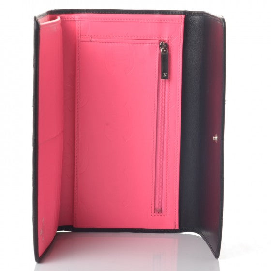 Calfskin Quilted Cambon Tri-Fold Wallet Black