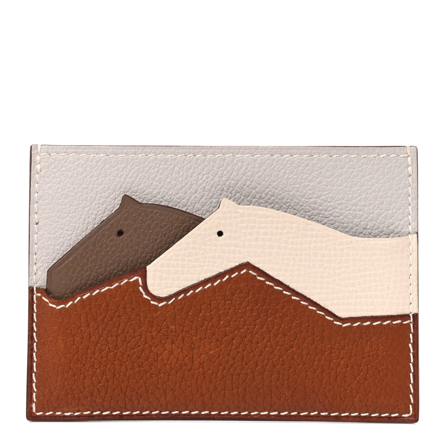 Hermes Barenia Faubourg Epsom Evercolor Les Petits Chevaux Card Holder Fauve Craie Beige De Weimar 1 of 4