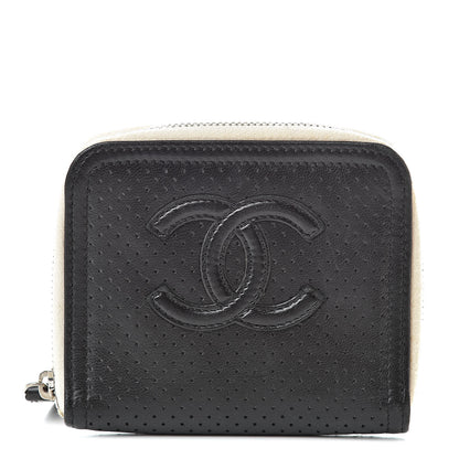 Chanel Calfskin Perforated Timeless Compact Zip Wallet Black White 1 of 10