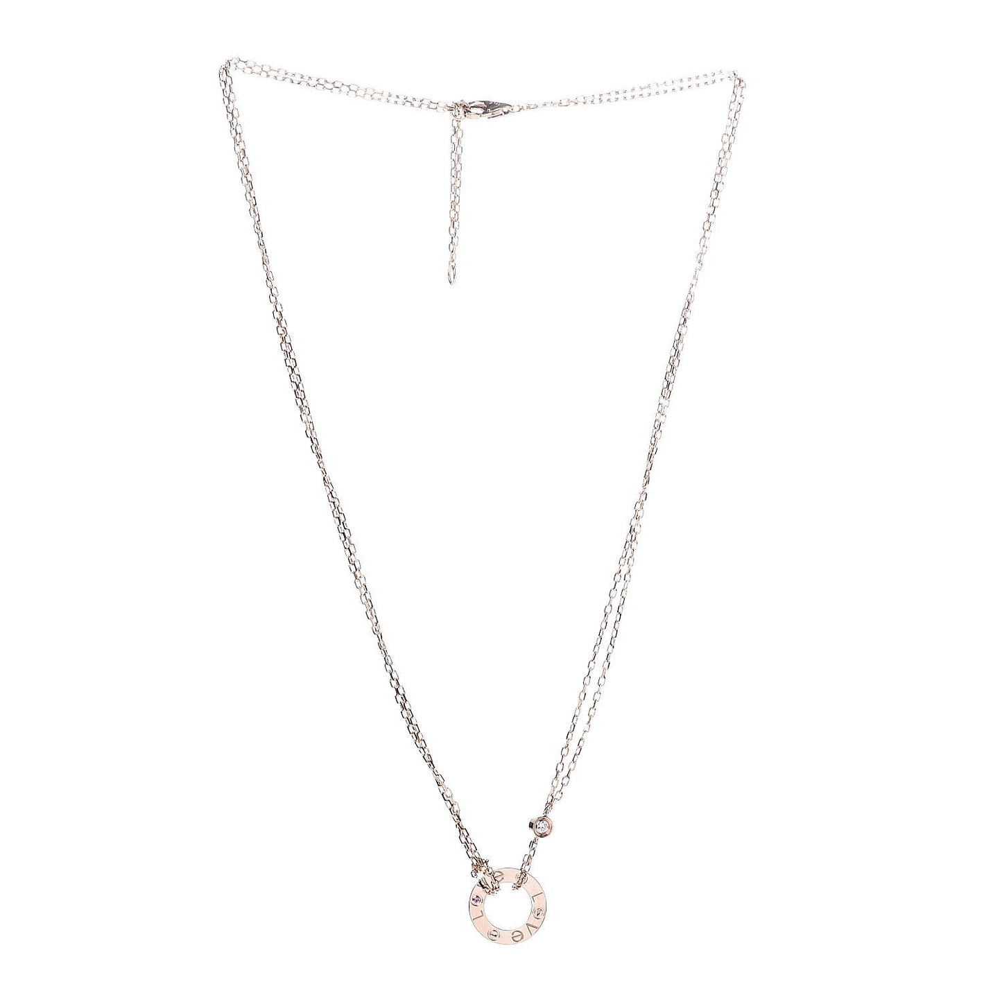 18K Pink Gold 1 Diamond 1 Pink Sapphire LOVE Necklace