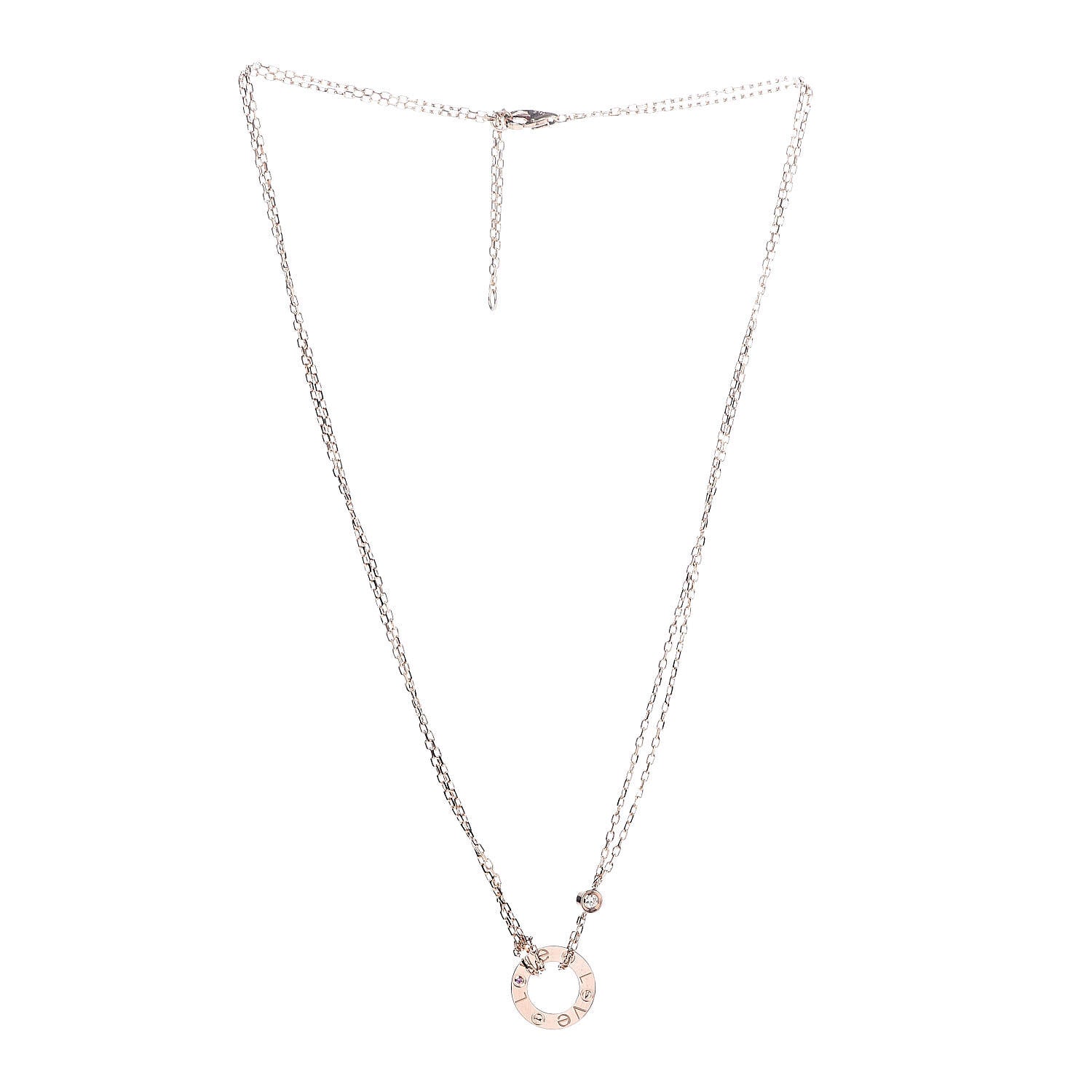 Cartier 18K Pink Gold 1 Diamond 1 Pink Sapphire LOVE Necklace 3 of 5