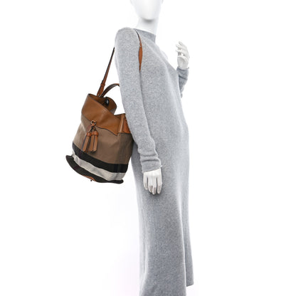Burberry Grainy Calfskin Canvas Mega Check Medium Ashby Tassel Hobo Saddle Brown 2 of 13