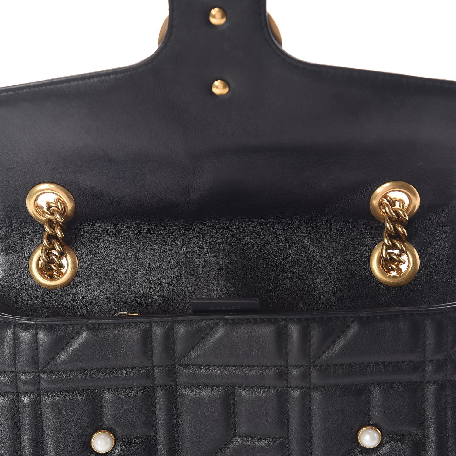 Gucci Calfskin Matelasse Studded Small Pearly GG Marmont Shoulder Bag Black 10 of 15