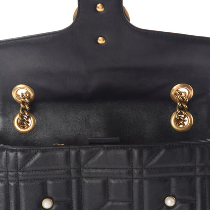Gucci Calfskin Matelasse Studded Small Pearly GG Marmont Shoulder Bag Black 10 of 15