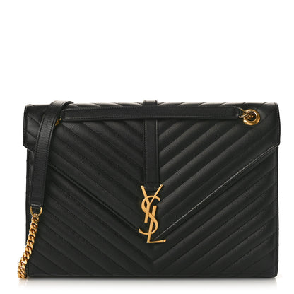Saint Laurent Grain De Poudre Matelasse Chevron Large Monogram Satchel Black 1 of 9