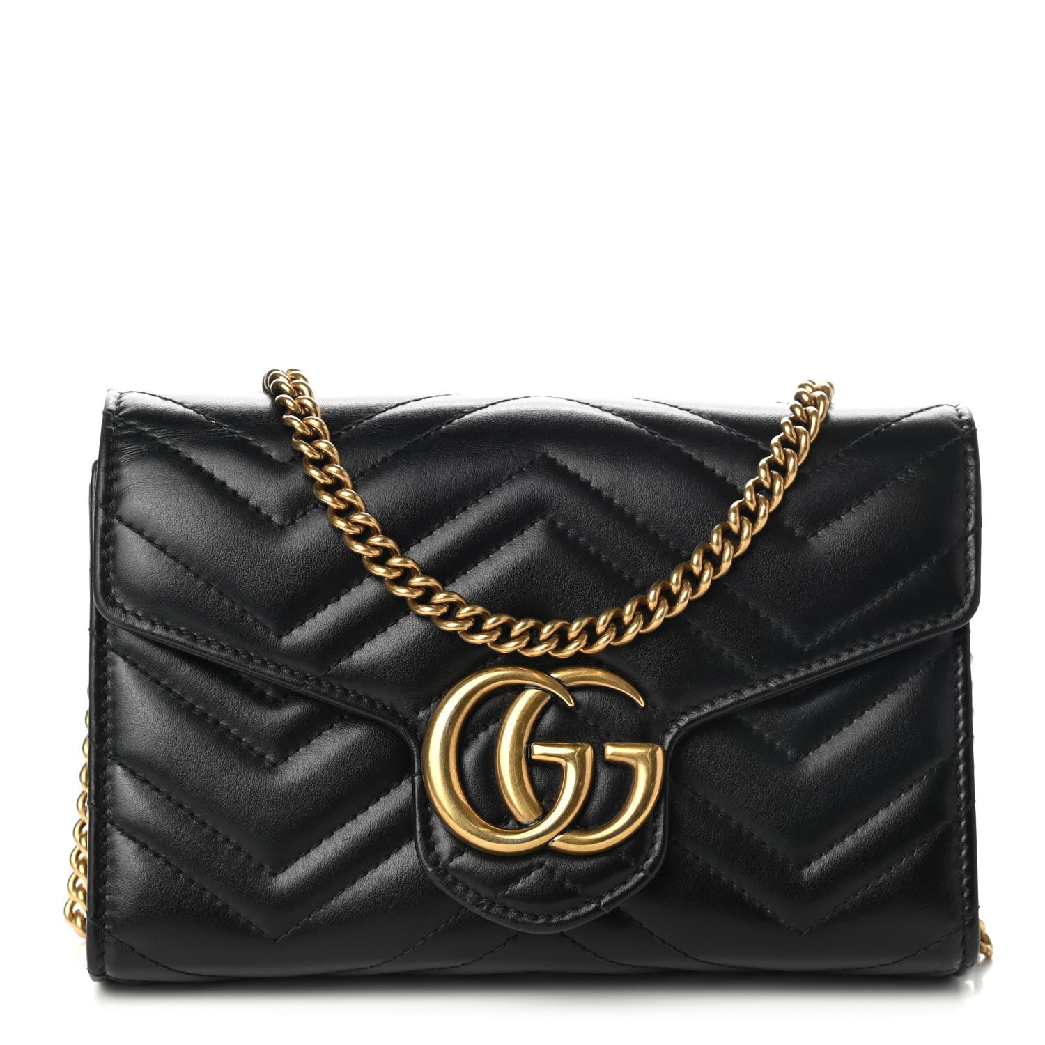 Gucci Calfskin Matelasse GG Marmont Chain Wallet Black 1 of 13