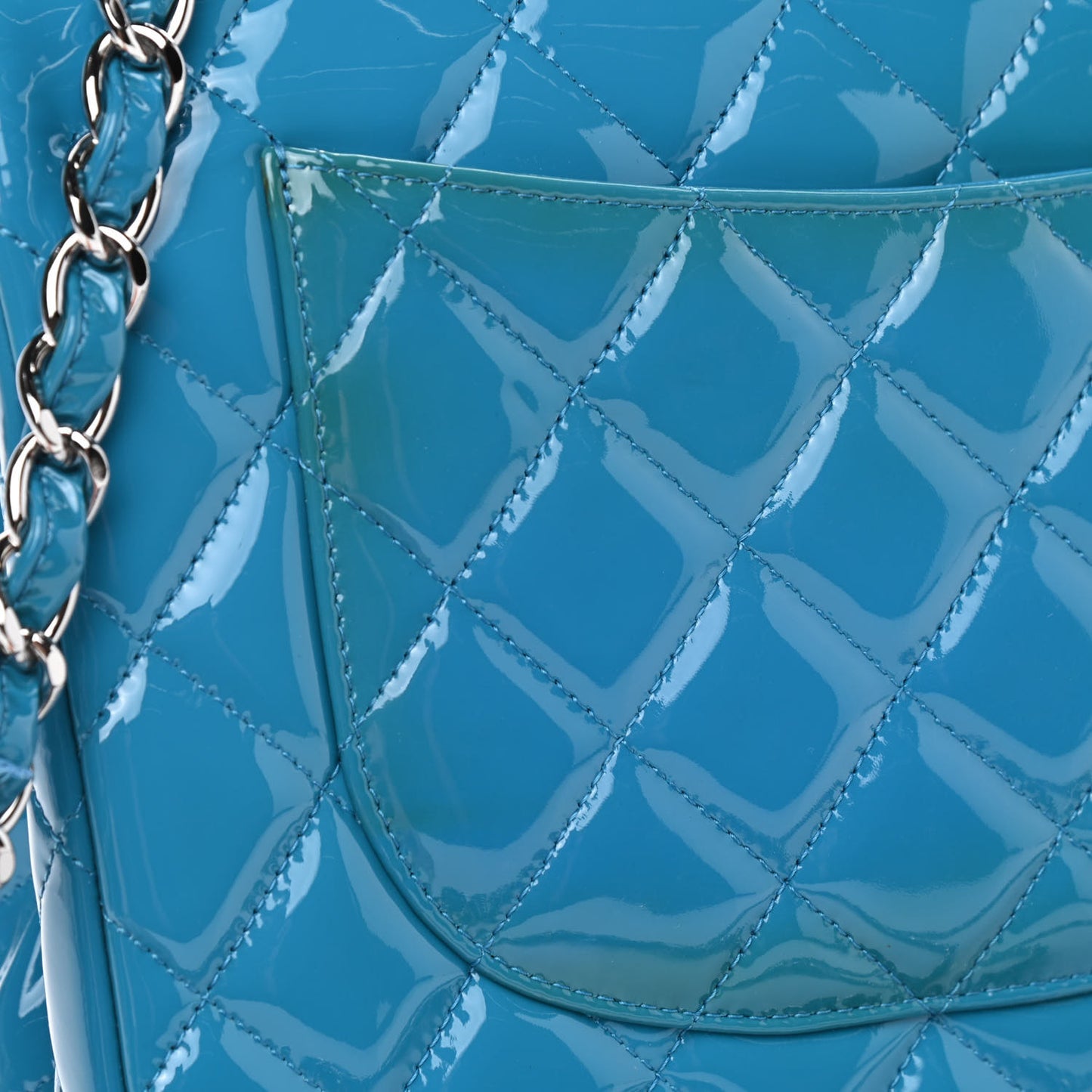 Patent Quilted Jumbo Double Flap Blue