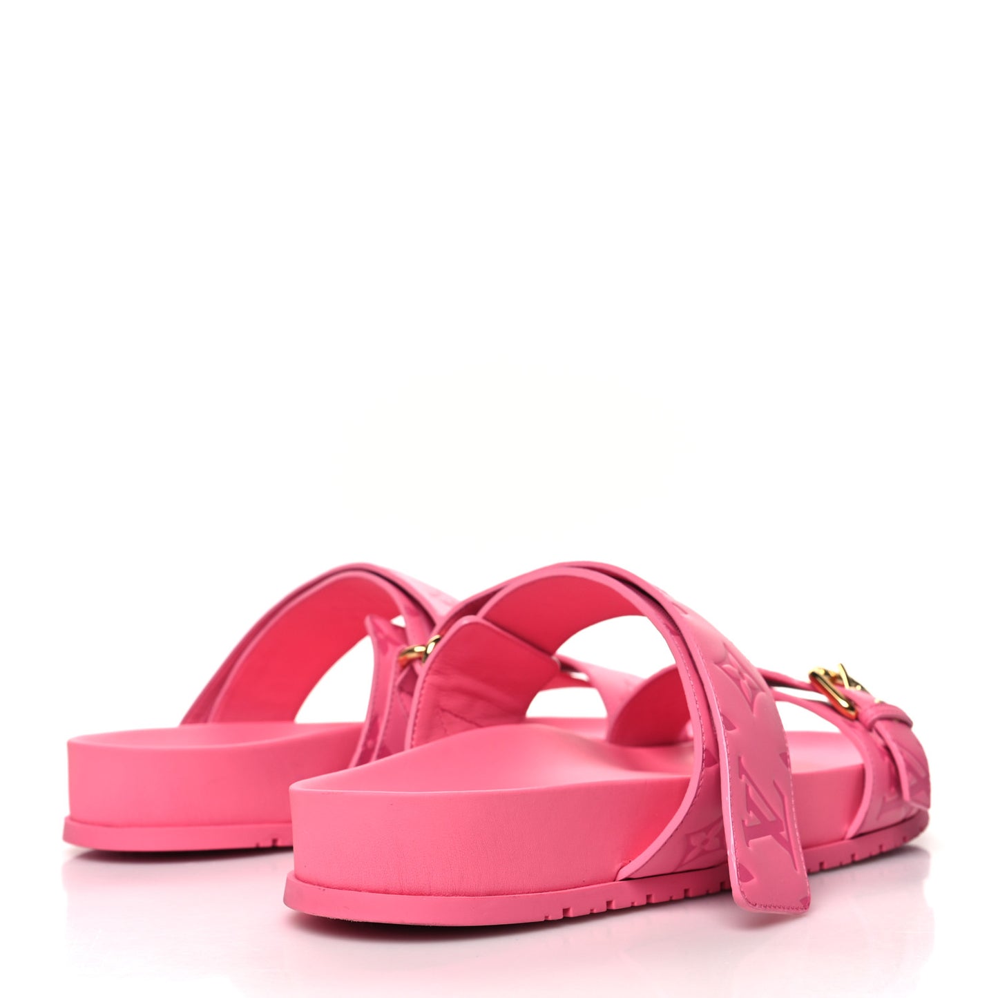 Calfskin Monogram Embossed Bom Dia Flat Mule Sandals 41 Pink