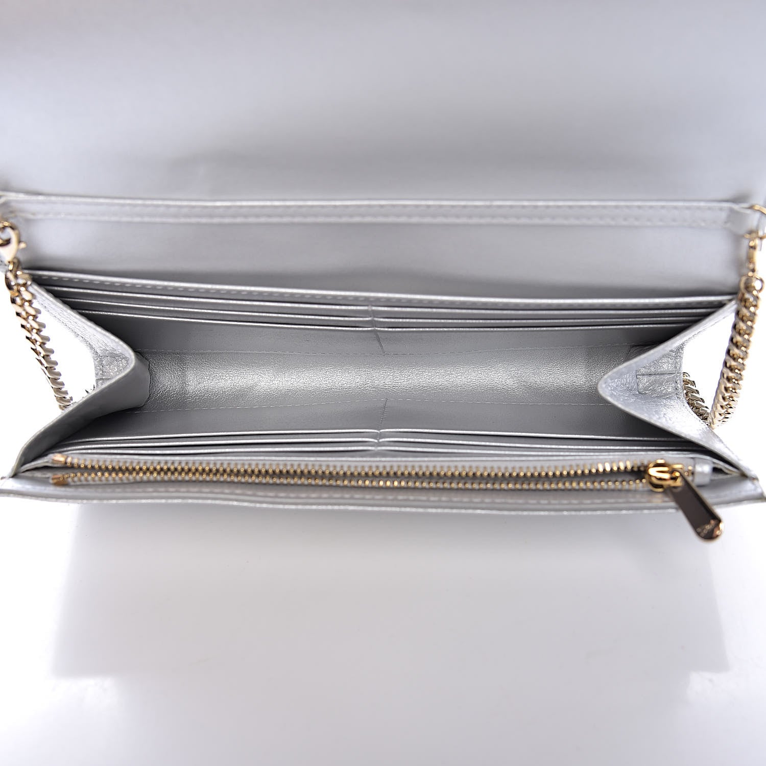 Christian Dior Metallic Grained Calfskin Diorama Croisiere Chain Wallet Silver 5 of 11