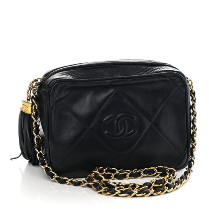 Chanel Lambskin Quilted CC Tassel Camera Case Navy 3 of 12