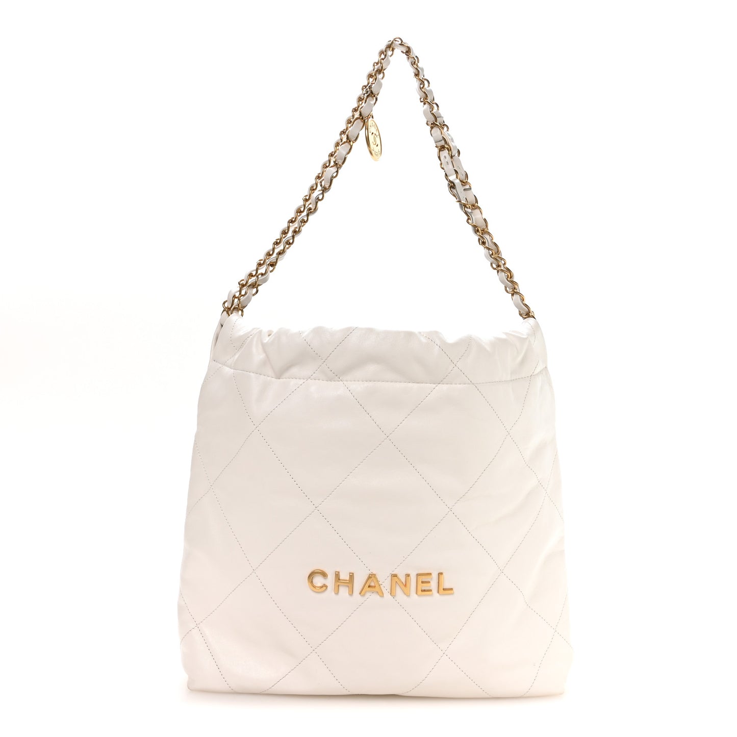 Shiny Calfskin Quilted Small Chanel 22 White