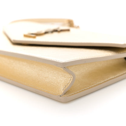 Saint Laurent Metallic Calfskin Monogram Envelope Chain Wallet Gold 10 of 13