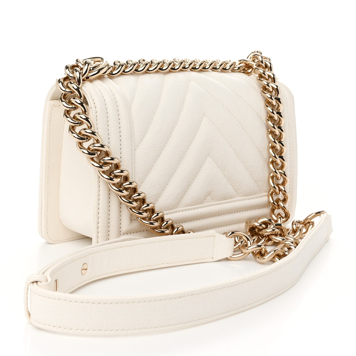 Chanel Caviar Chevron Quilted Small Boy Flap White 3 of 10