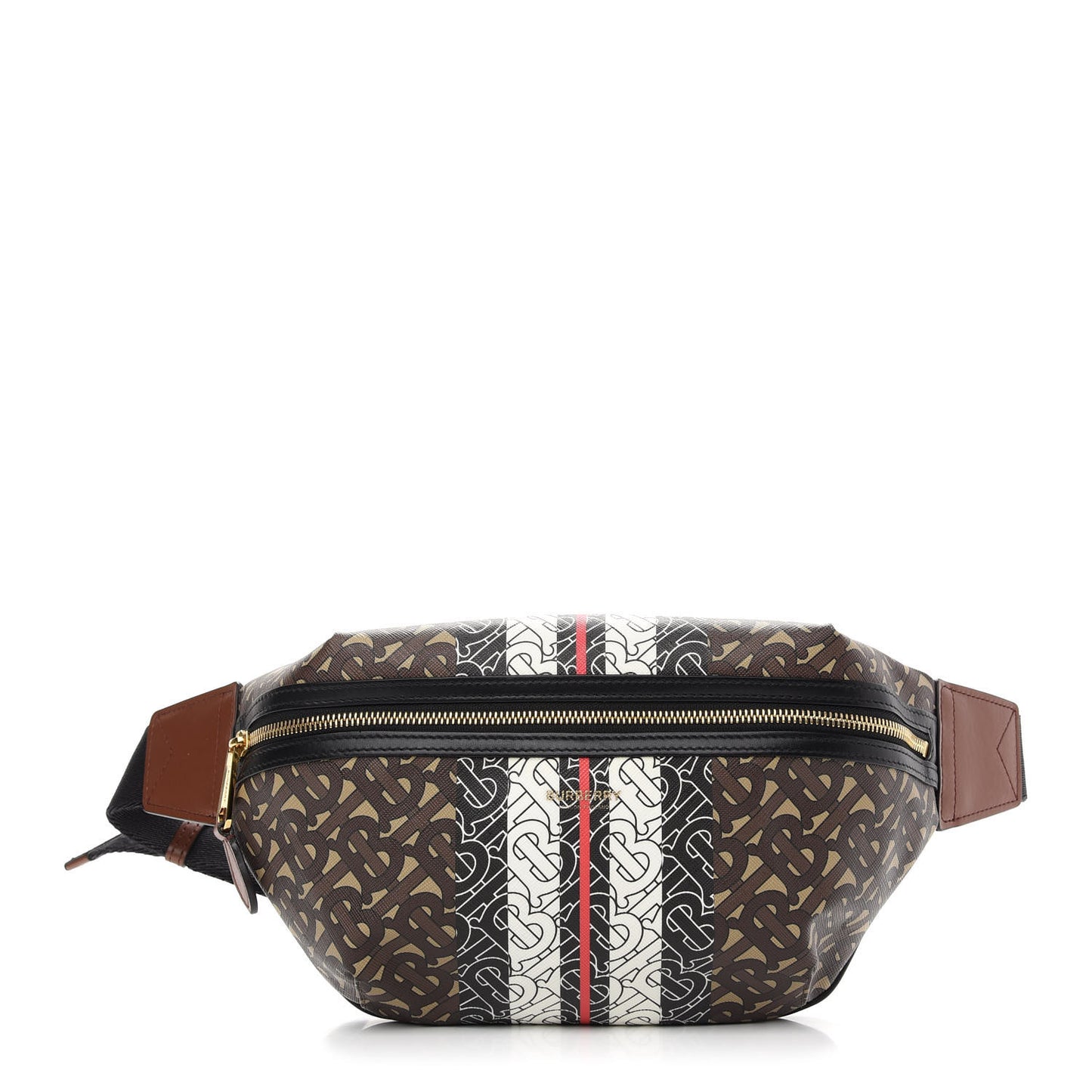 E-Canvas Monogram Stripe Medium Sonny Bum Bag Bridle Brown