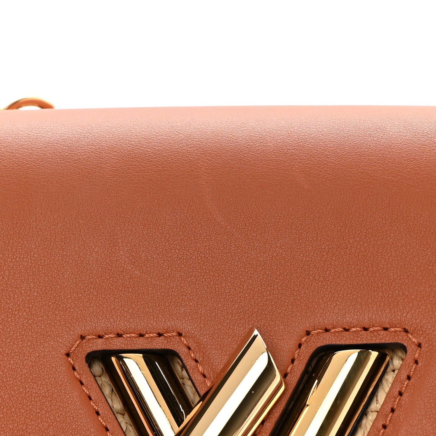 Calfskin Raffia Twist Shoulder Bag MM Caramel