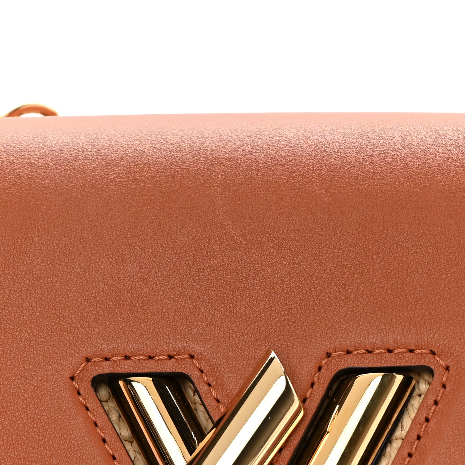 Louis Vuitton Calfskin Raffia Twist Shoulder Bag MM Caramel 7 of 13