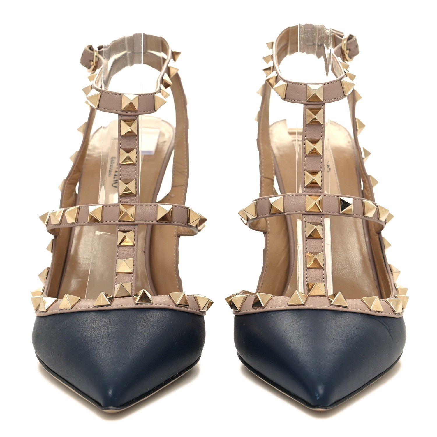 Valentino Garavani Calfskin Nappa Rockstud Ankle Strap 100mm Pumps 37 Marine Poudre 2 of 9