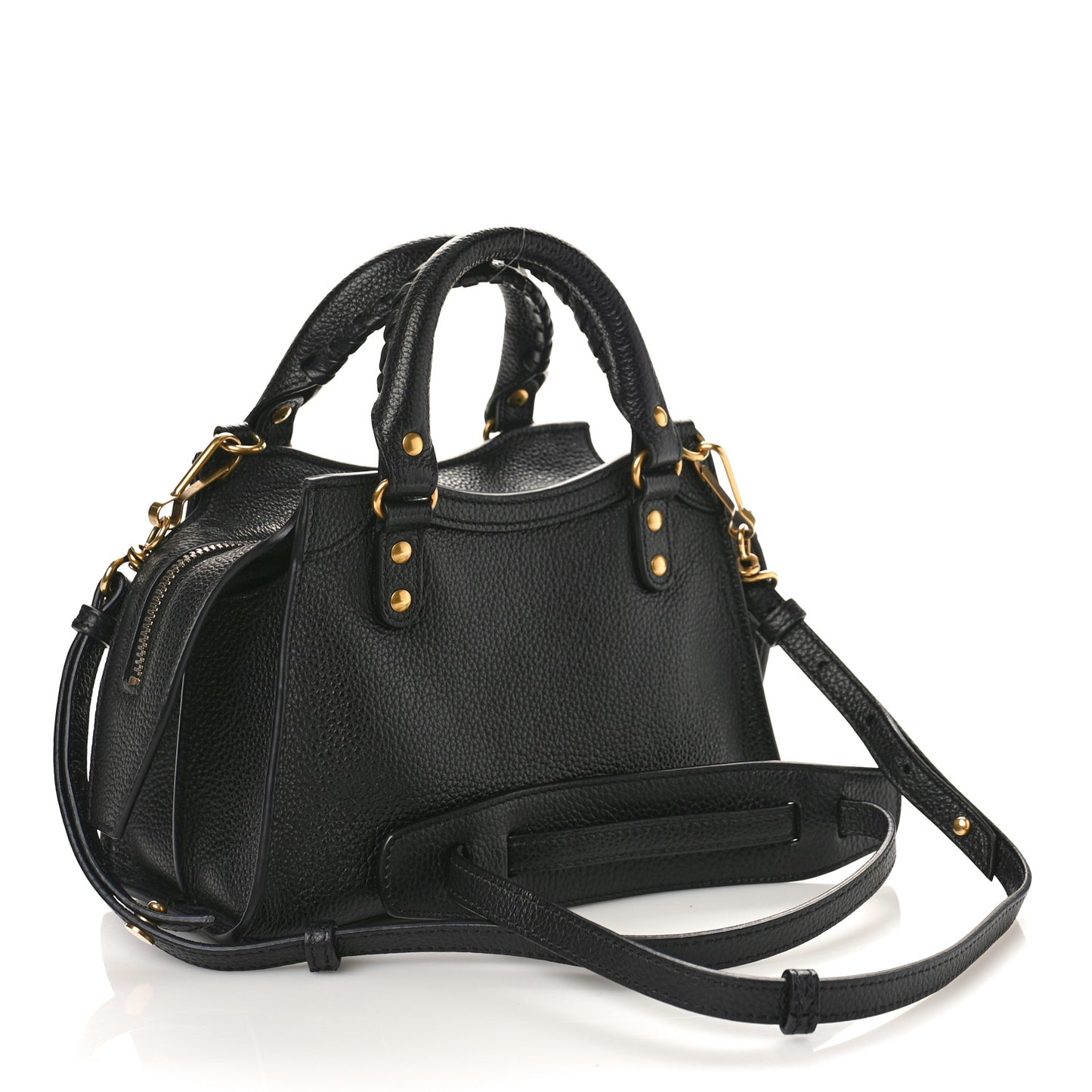 Grained Calfskin Neo Classic Gold Hardware Nano City Crossbody Black