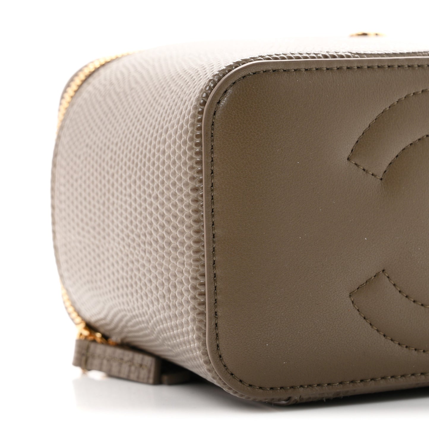 Calfskin Lizard Embossed Top Handle Vanity With Chain Dark Khaki