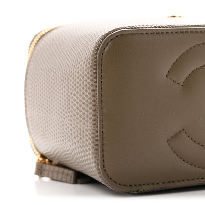 Chanel Calfskin Lizard Embossed Top Handle Vanity With Chain Dark Khaki 9 of 11