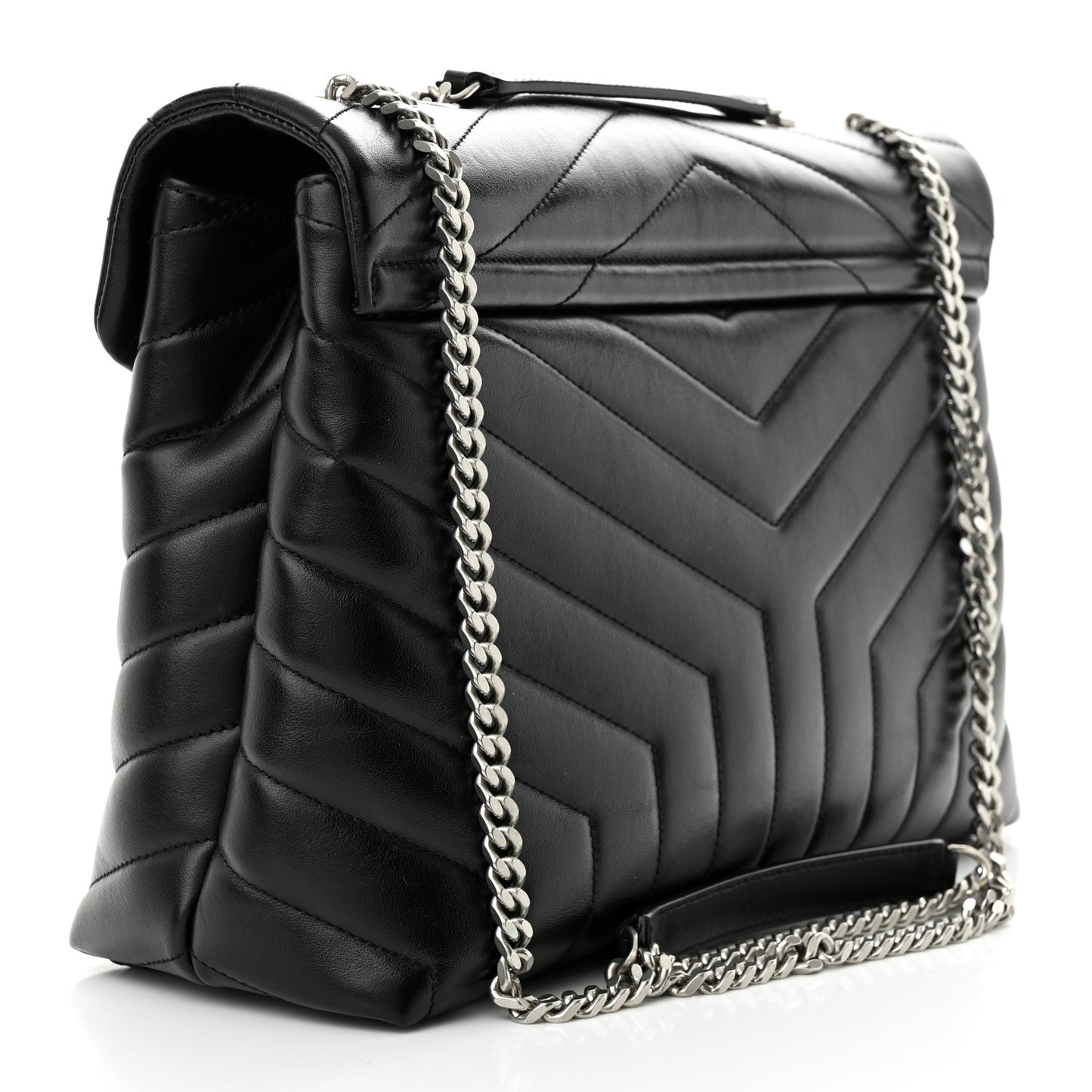 Calfskin Y Quilted Monogram Medium Loulou Chain Satchel Black