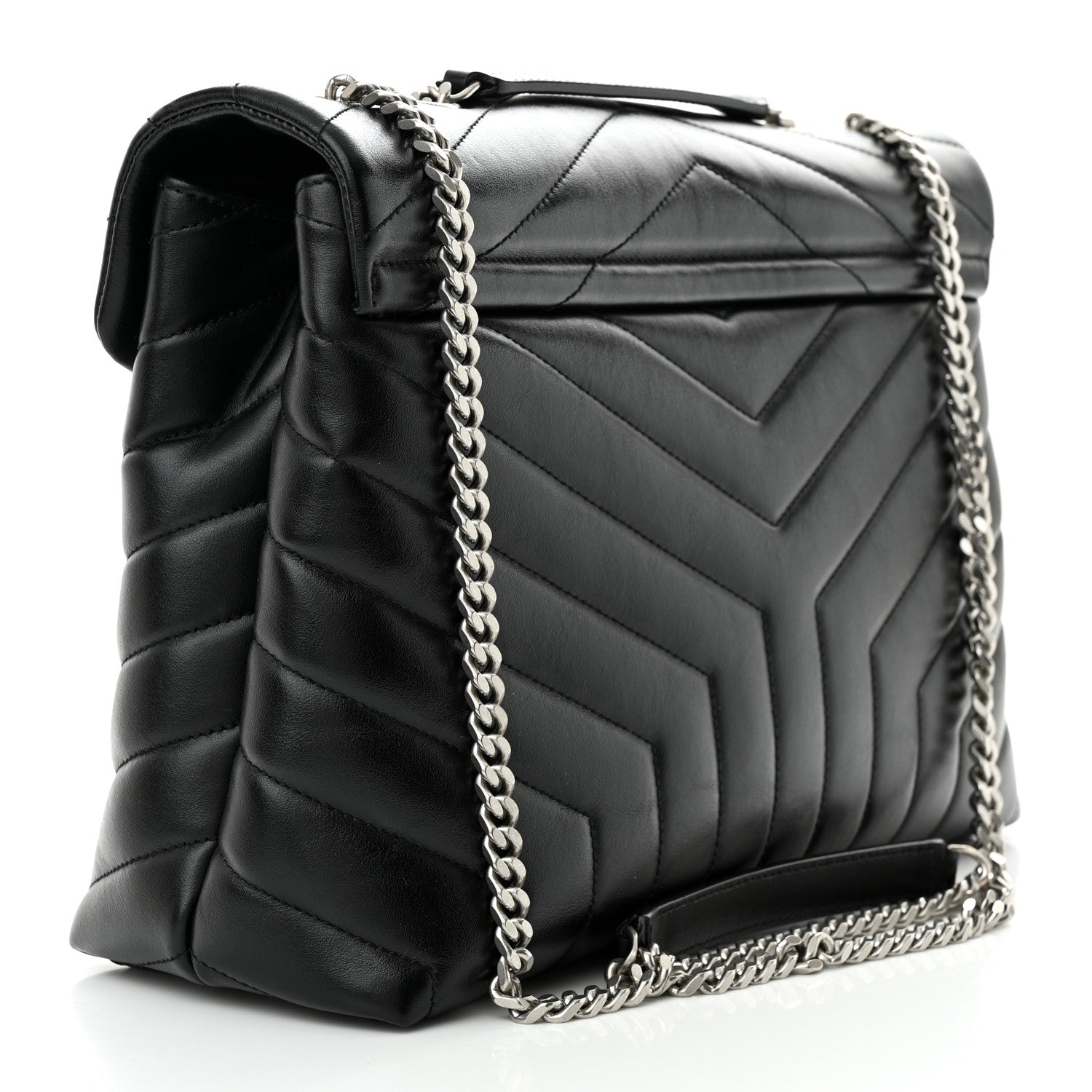 Saint Laurent Calfskin Y Quilted Monogram Medium Loulou Chain Satchel Black 3 of 11