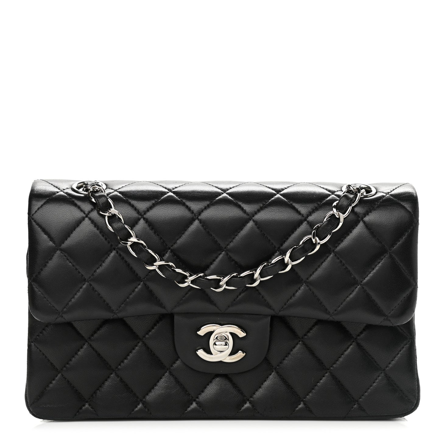 Lambskin Quilted Small Double Flap Black