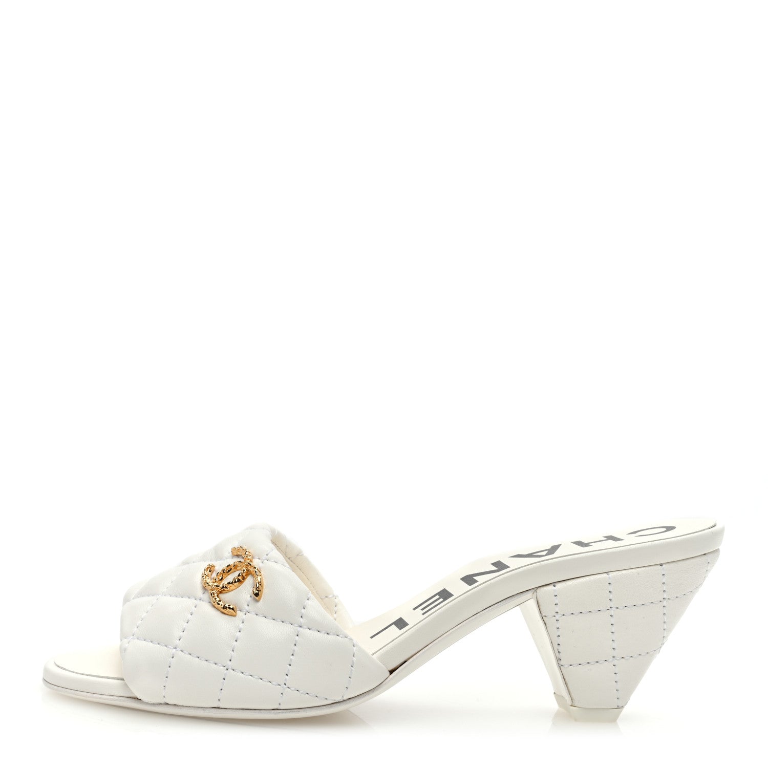 Chanel Lambskin Quilted Textured CC Mules 36 White 1 of 8