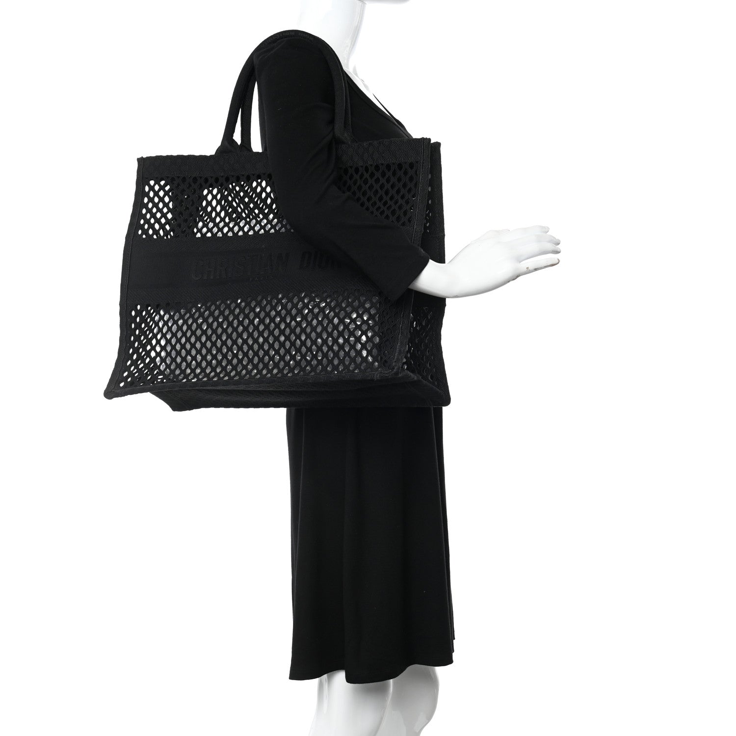Christian Dior Mesh Embroidered Large Book Tote Black 2 of 10