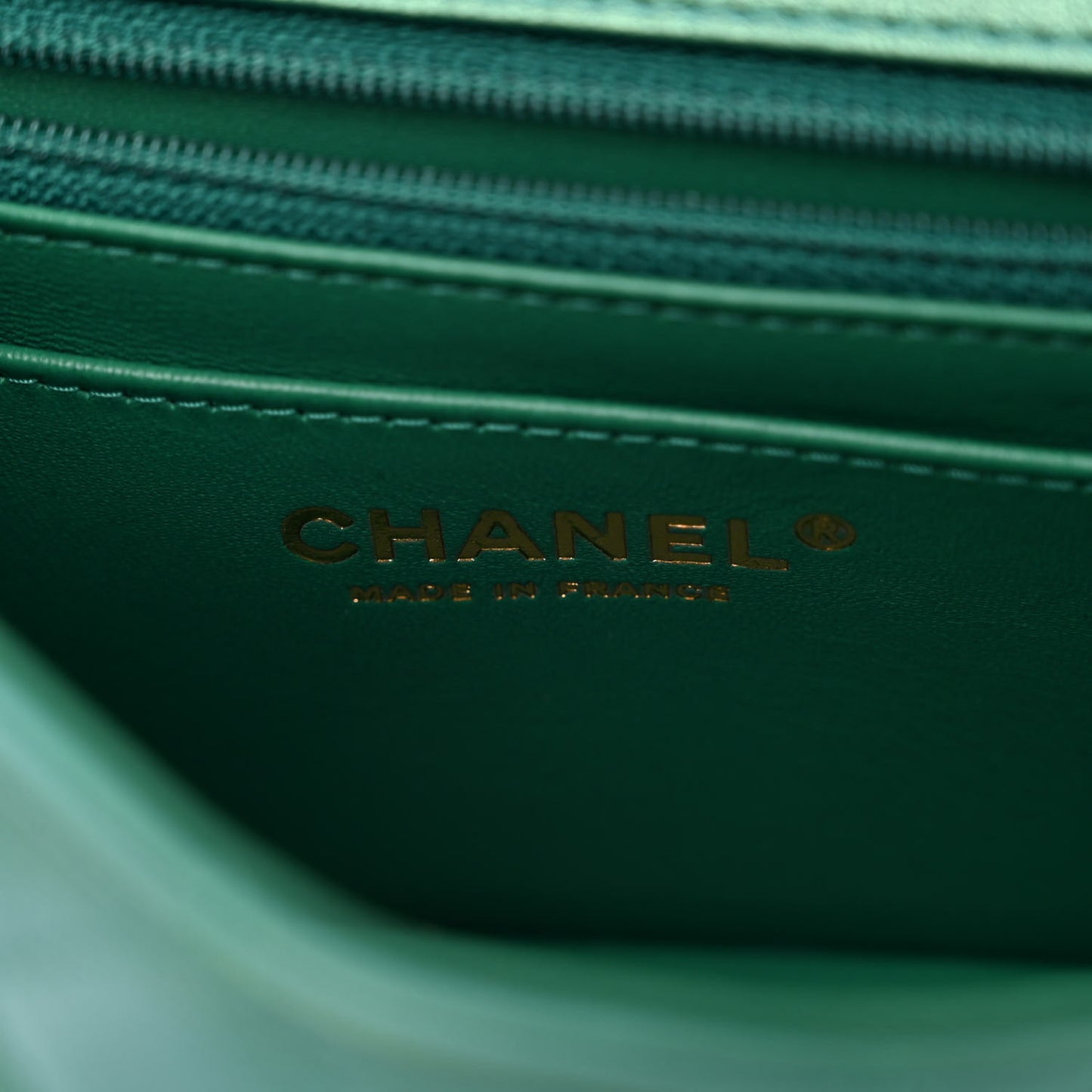 Iridescent Calfskin Quilted Mini Rectangular Flap Green