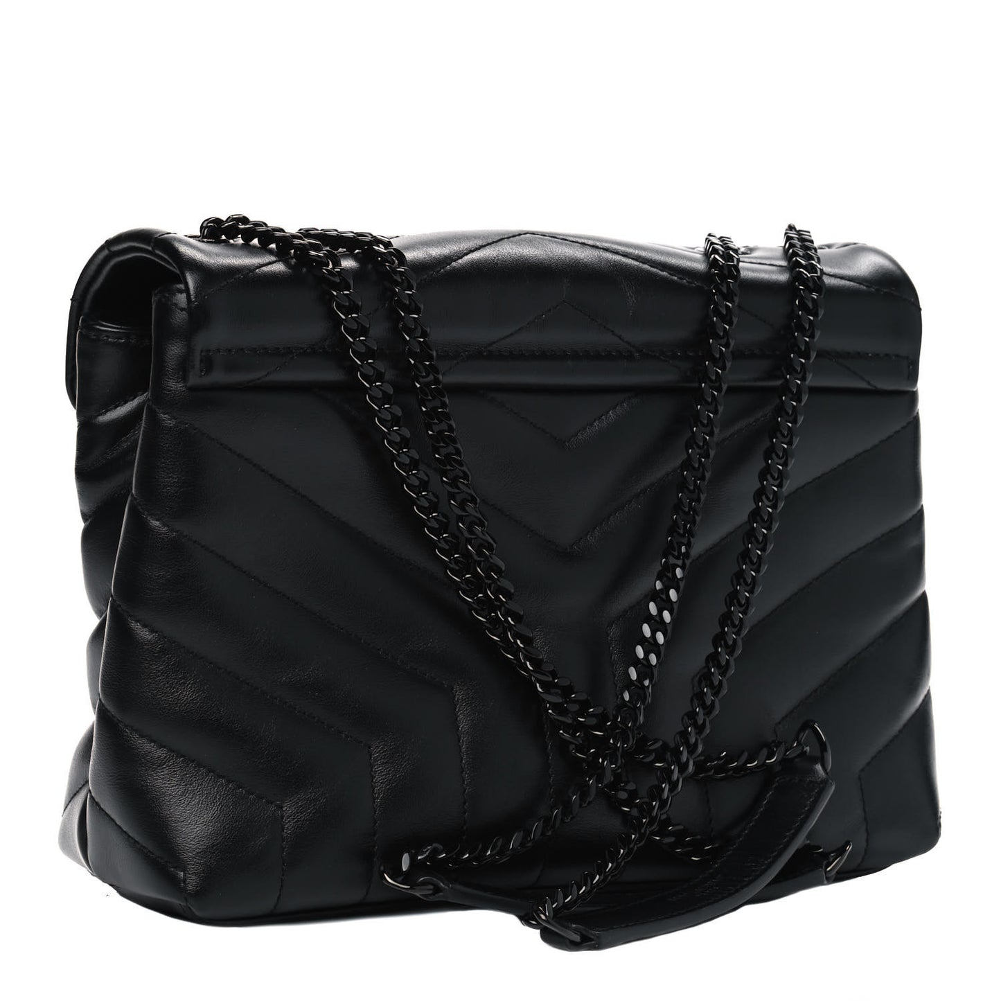 Calfskin Y Quilted Monogram Small Loulou Chain Satchel Black