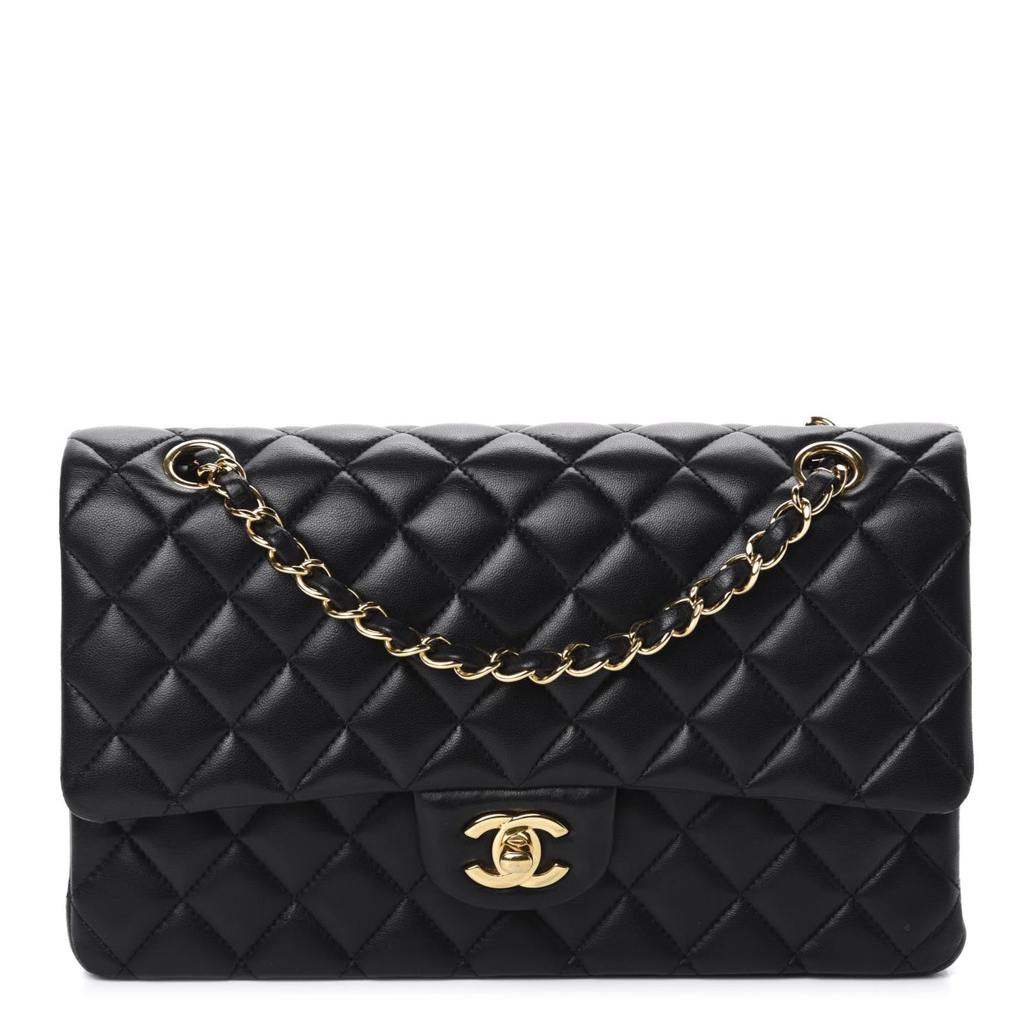 Lambskin Quilted Medium Double Flap Black