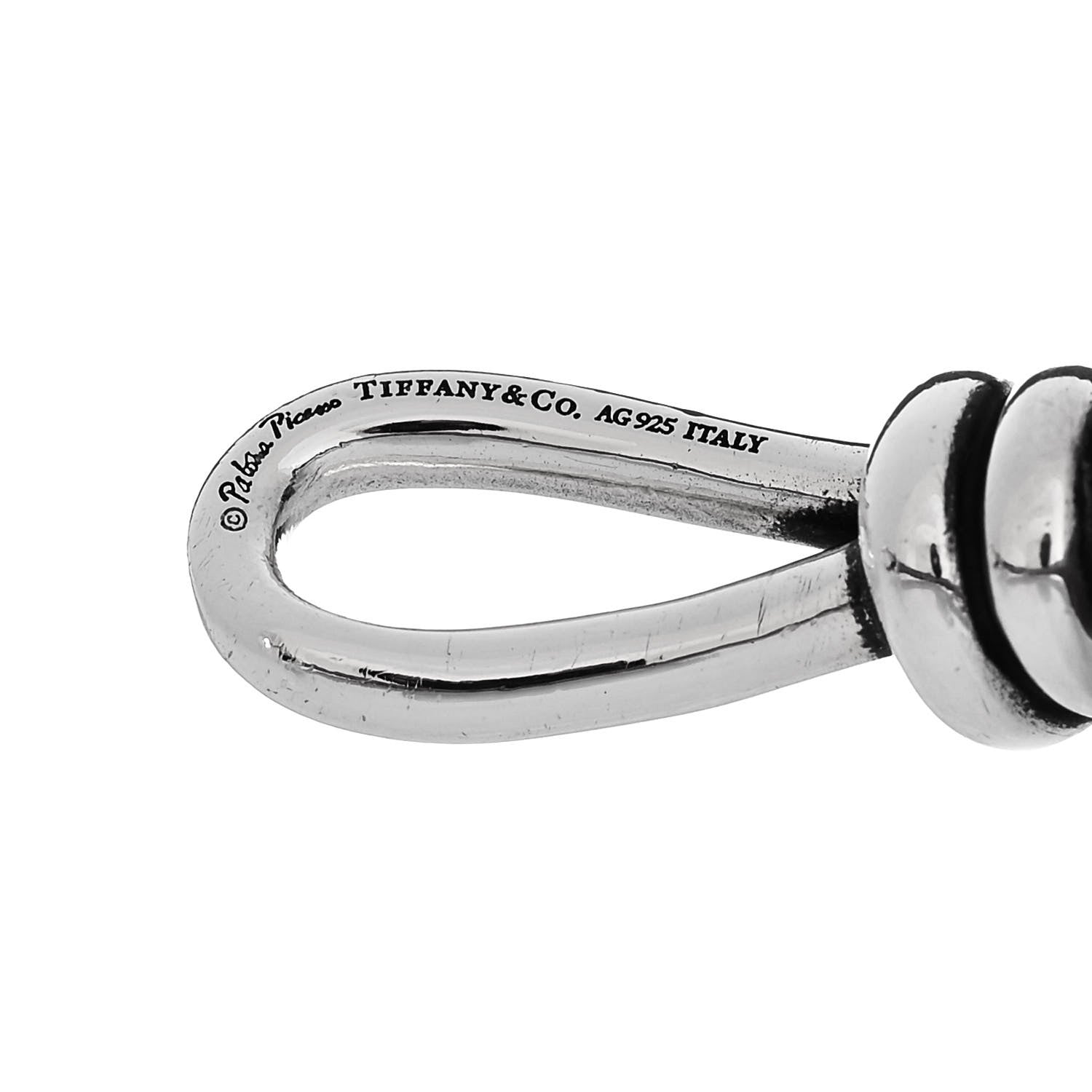 Tiffany Sterling Silver Leather Paloma Picasso Knot Single Braid Bracelet Grey Red 3 of 3