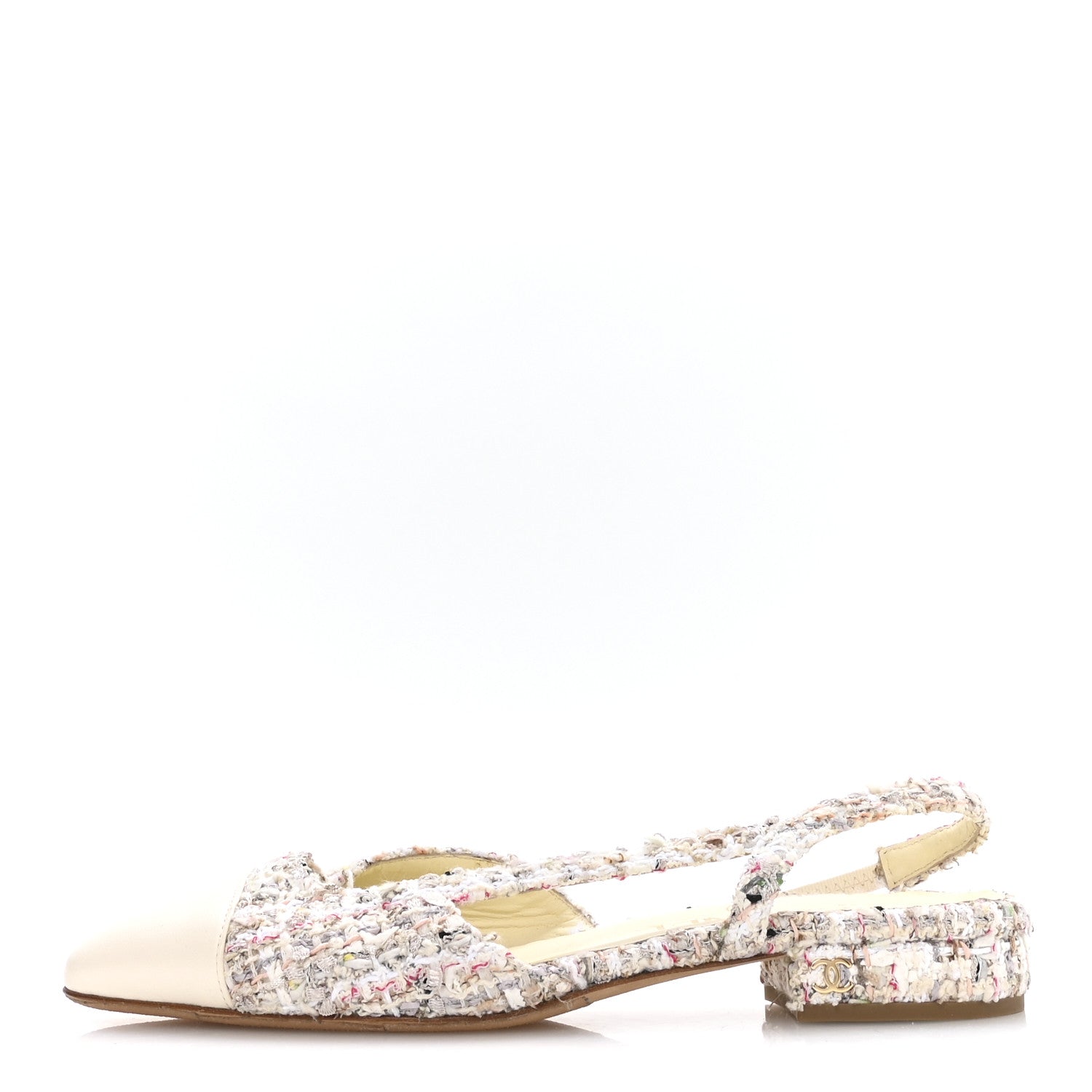 Chanel Tweed Cap Toe CC Slingback Flat 37 White 1855909 – FASHIONPHILE